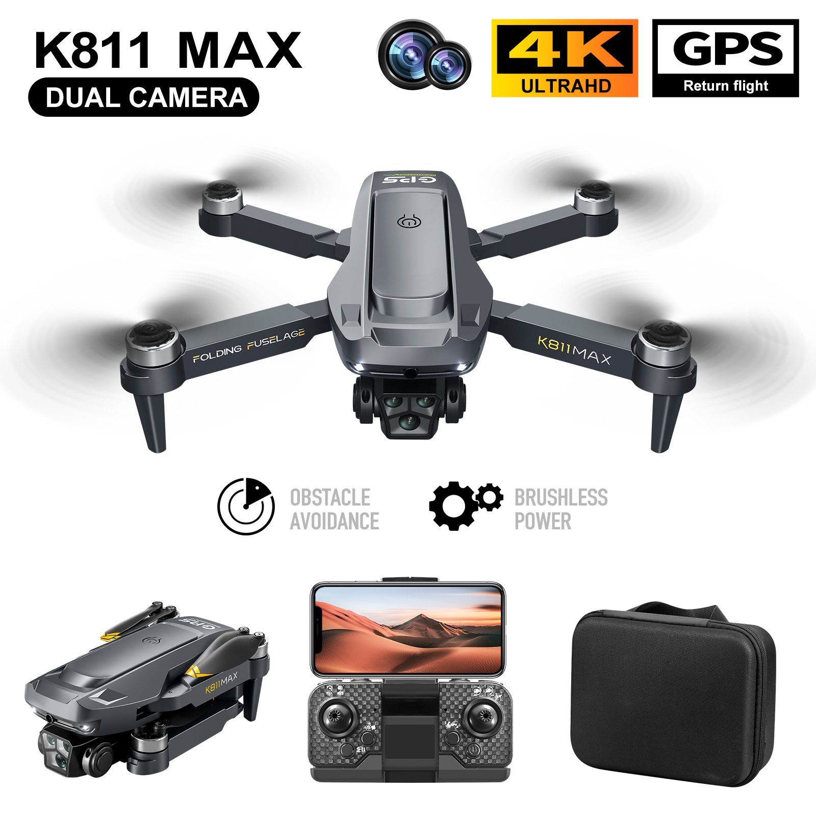 Drone Camera Night Vision - Drone Quadcopter K811MAX: Tanpa Sikat, GPS,
